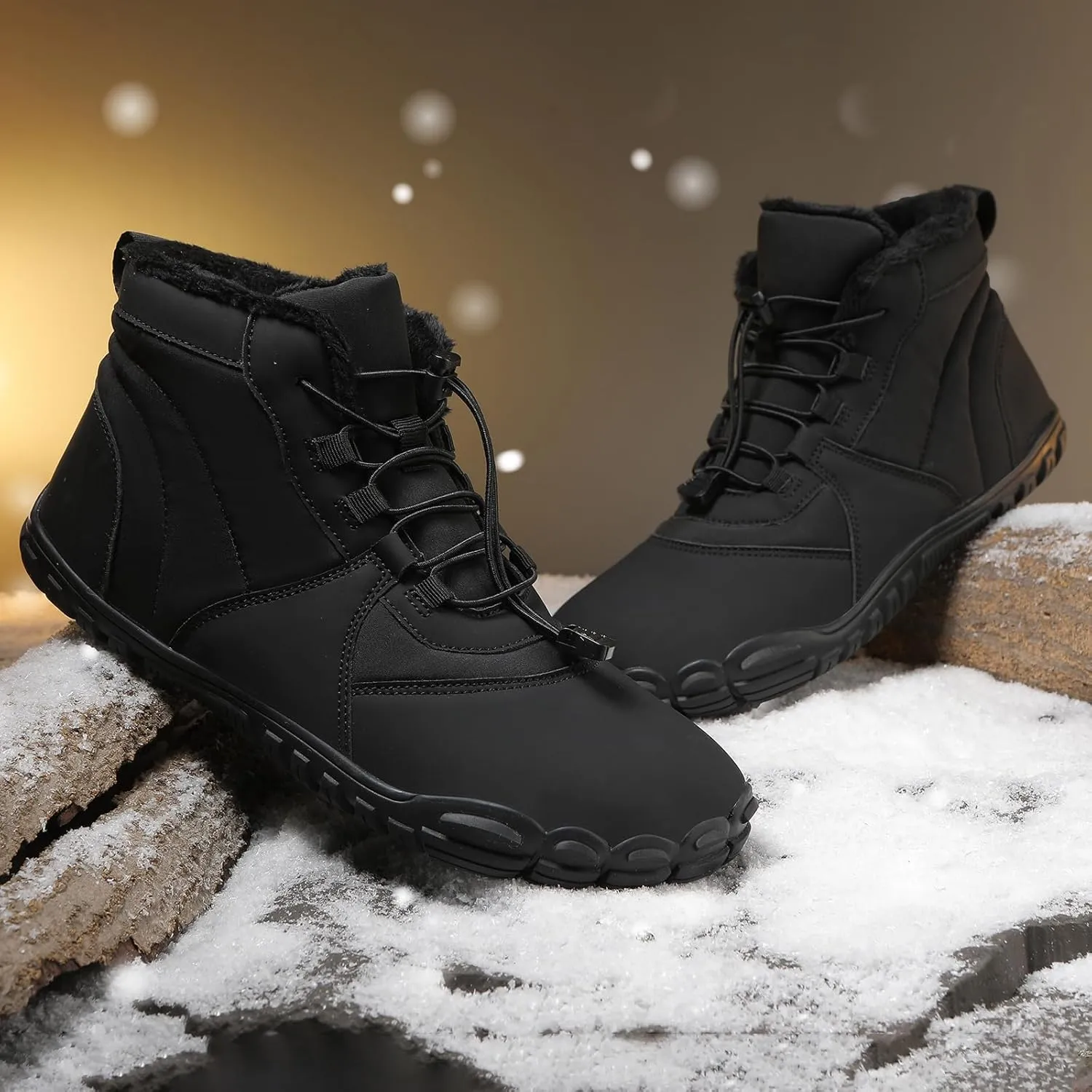 Womens Mens Barefoot Snow Boots, Soft Plush Lined Waterproof Hiking Shoes, Wide Toe Box Ankle Boots, Lightweight Outdoor Walking Anti-slip Winter Warm Sneakers