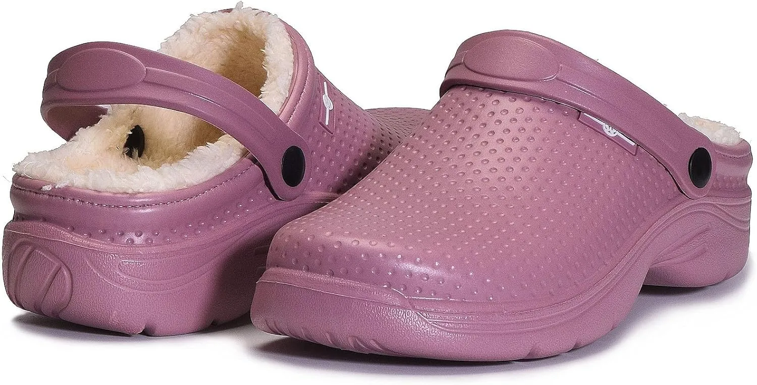 Womens Mens Fur Lined Clogs Waterproof Garden Shoes Winter Warm House Slippers Indoor Outdoor Mules