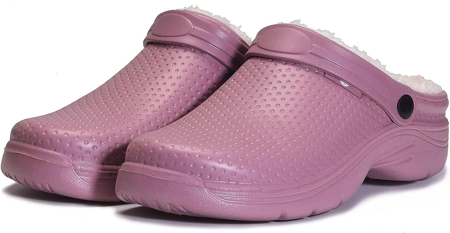 Womens Mens Fur Lined Clogs Waterproof Garden Shoes Winter Warm House Slippers Indoor Outdoor Mules