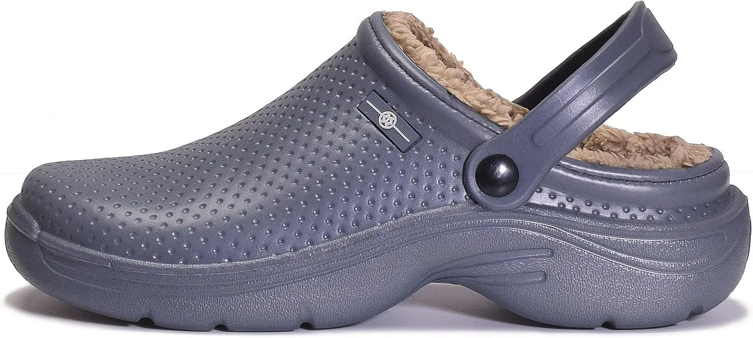 Womens Mens Fur Lined Clogs Waterproof Garden Shoes Winter Warm House Slippers Indoor Outdoor Mules