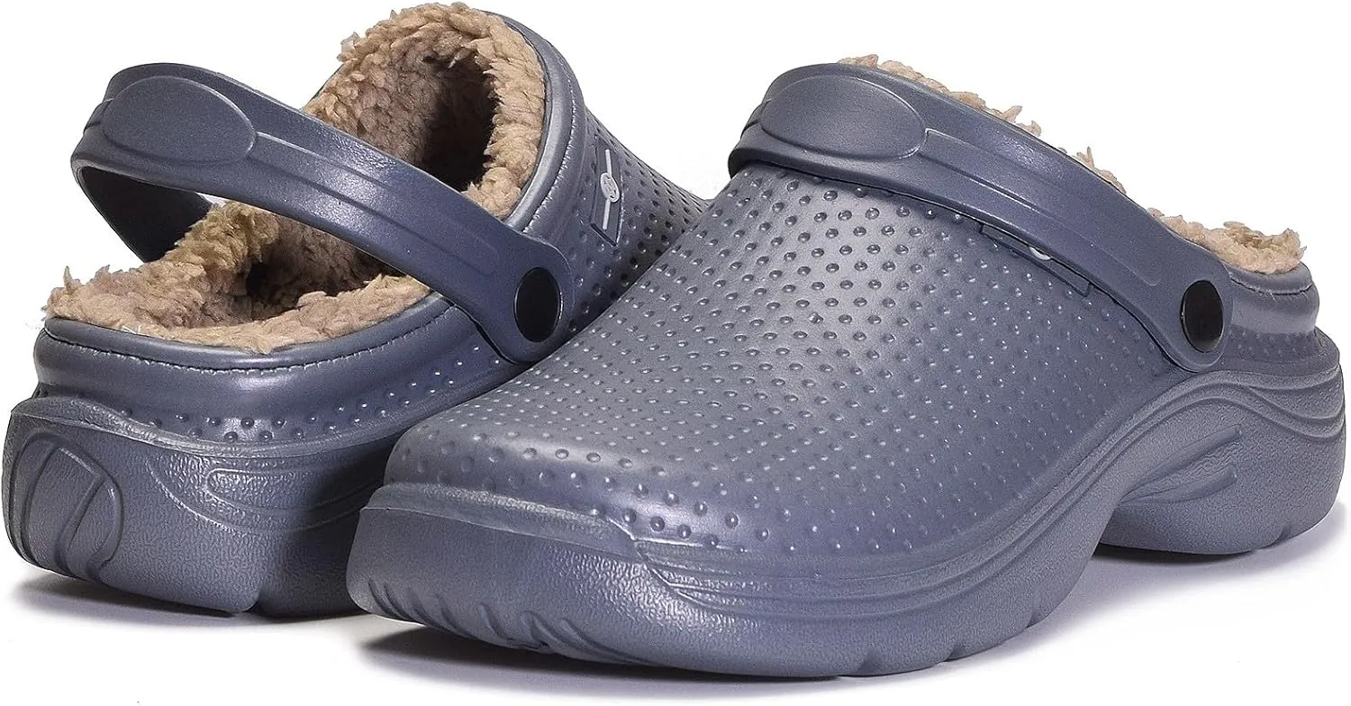 Womens Mens Fur Lined Clogs Waterproof Garden Shoes Winter Warm House Slippers Indoor Outdoor Mules