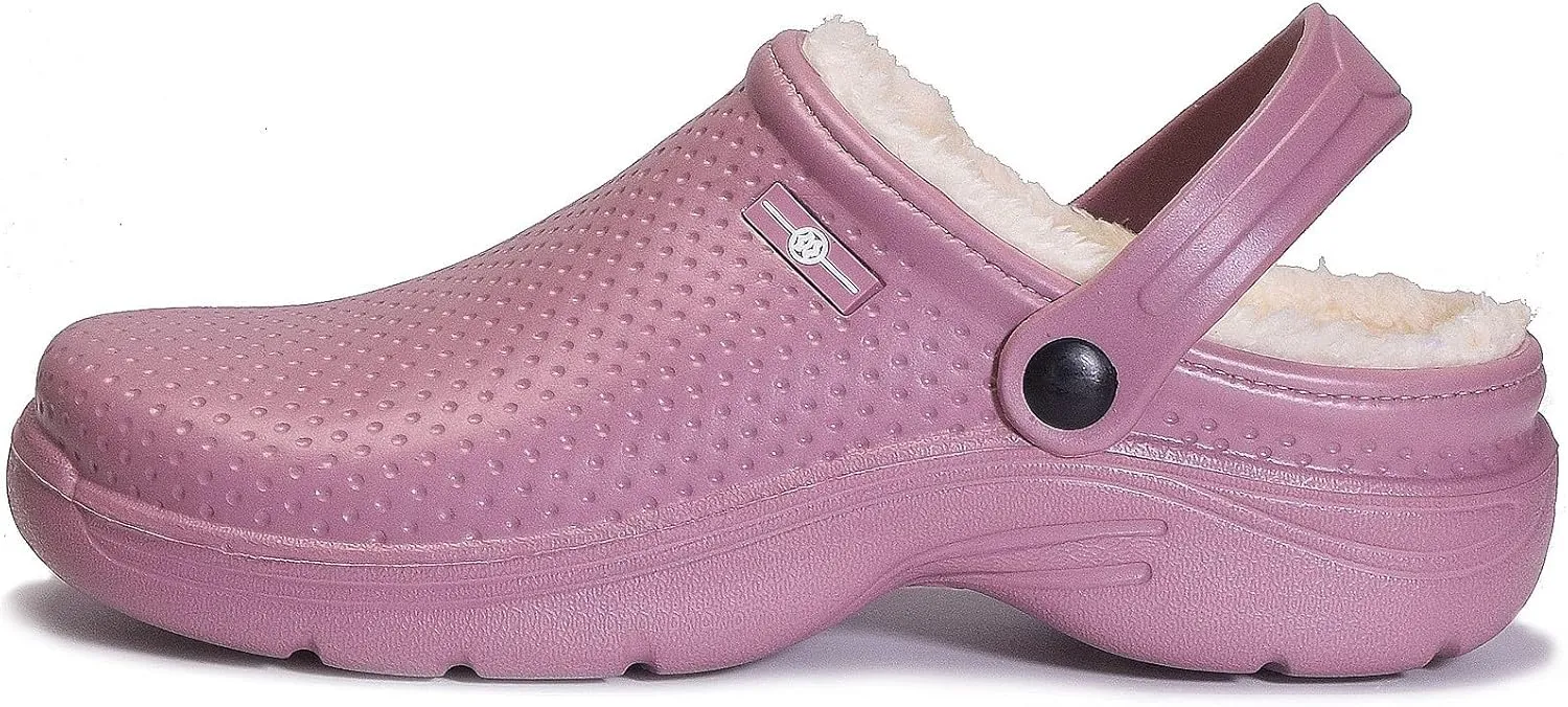 Womens Mens Fur Lined Clogs Waterproof Garden Shoes Winter Warm House Slippers Indoor Outdoor Mules
