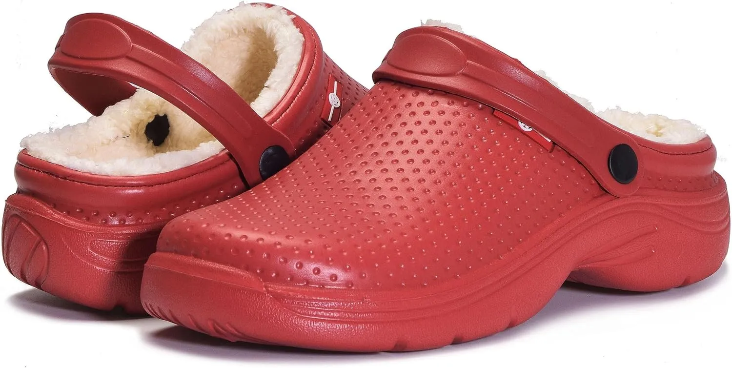 Womens Mens Fur Lined Clogs Waterproof Garden Shoes Winter Warm House Slippers Indoor Outdoor Mules