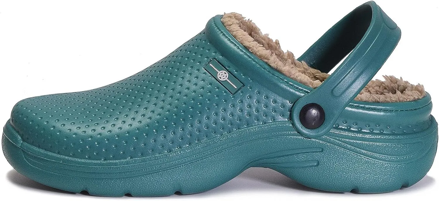 Womens Mens Fur Lined Clogs Waterproof Garden Shoes Winter Warm House Slippers Indoor Outdoor Mules
