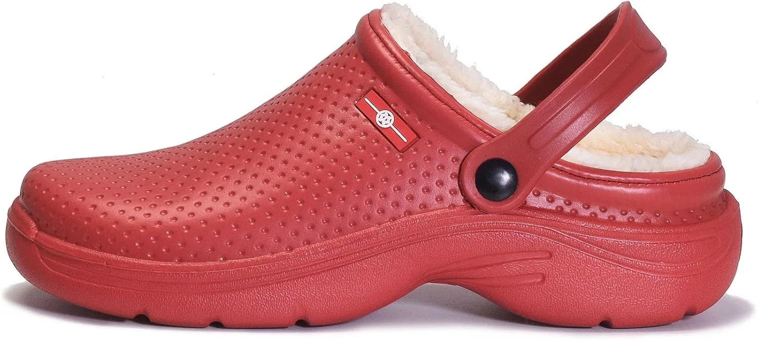 Womens Mens Fur Lined Clogs Waterproof Garden Shoes Winter Warm House Slippers Indoor Outdoor Mules