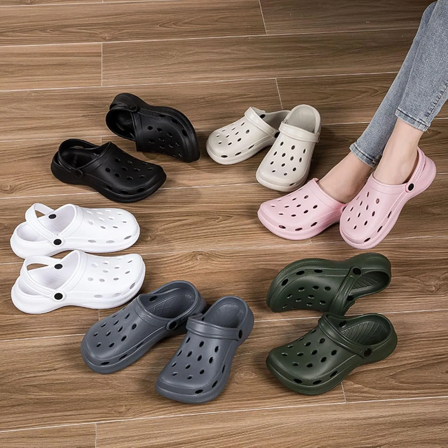 Womens Mens Garden Clogs with Arch Support Slip-On Work Shoes, Quick-Dry Water Sandals, Casual Comfortable Slippers