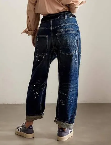 Womens Moxie Pull-On Barrel Jeans Mid-Low Rise Boyfriend Drawstring Ankle Baggy Jeans Elastic Waist Stretchy Denim Pants