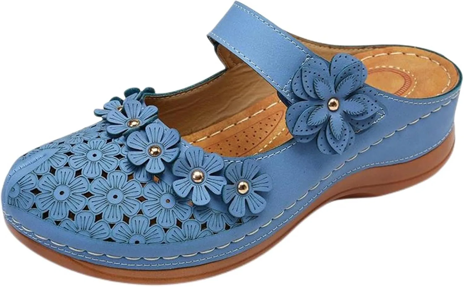 Womens Mule Closed Toe Slip On Clogs Mules Shoes for Women Dressy Summer Casual Wedge Sandals with Adjustable Hook Loop Comfortable Low Heel Orthopedic Sandal Round Head Anti-Slip Soft Bottom Footwear