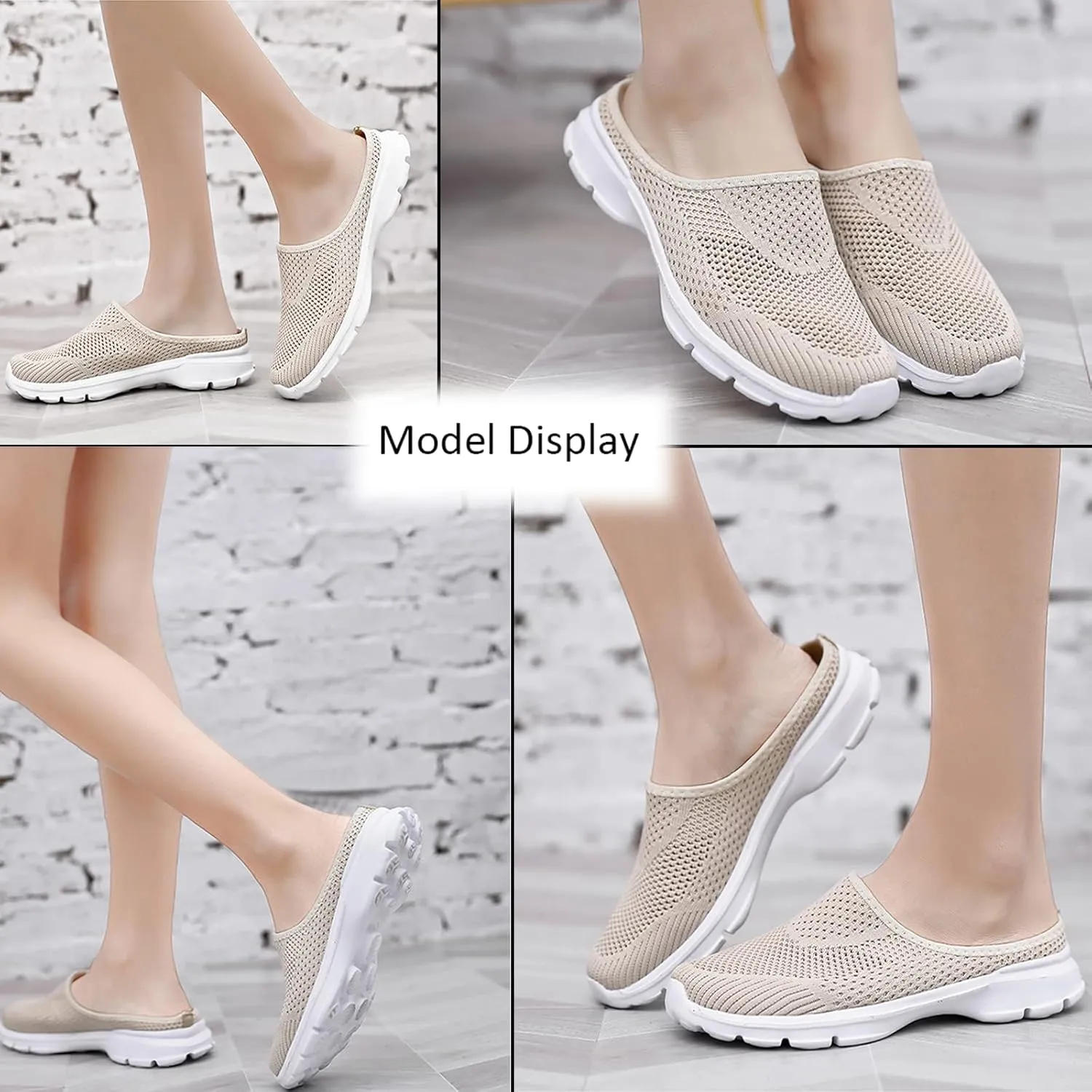 Women's Orthopedic Arch Support Backless Slippers,Slip-On Platform Sneakers,Breathable Knitted Mesh Round-Toe Mules,Non-Slip Lightweight Soft Sole Garden Clogs