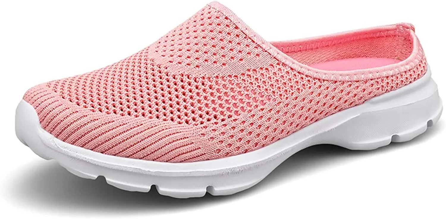 Women's Orthopedic Arch Support Backless Slippers,Slip-On Platform Sneakers,Breathable Knitted Mesh Round-Toe Mules,Non-Slip Lightweight Soft Sole Garden Clogs