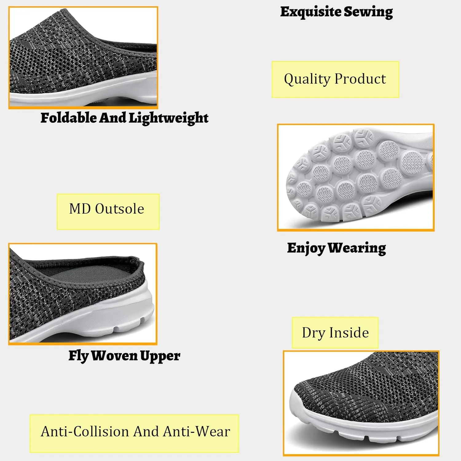 Women's Orthopedic Arch Support Backless Slippers,Slip-On Platform Sneakers,Breathable Knitted Mesh Round-Toe Mules,Non-Slip Lightweight Soft Sole Garden Clogs