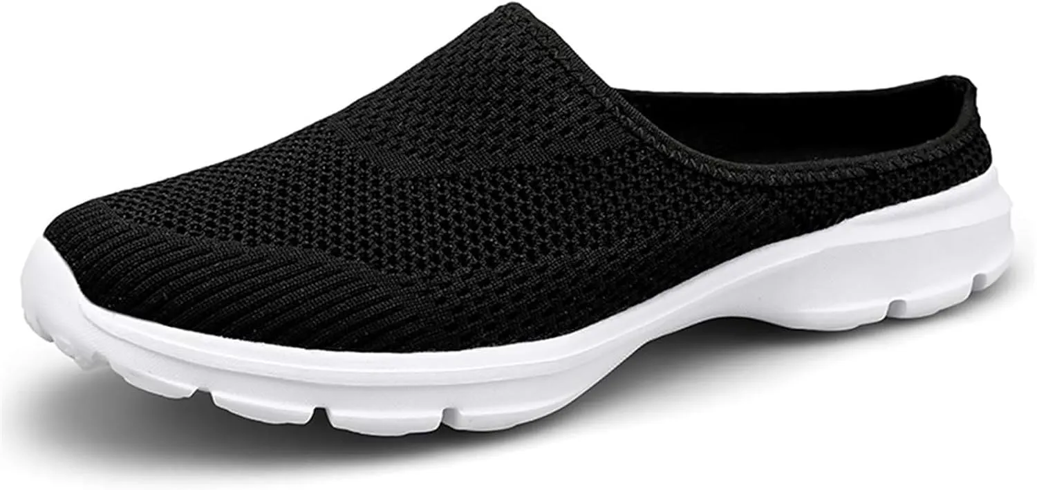 Women's Orthopedic Arch Support Backless Slippers,Slip-On Platform Sneakers,Breathable Knitted Mesh Round-Toe Mules,Non-Slip Lightweight Soft Sole Garden Clogs
