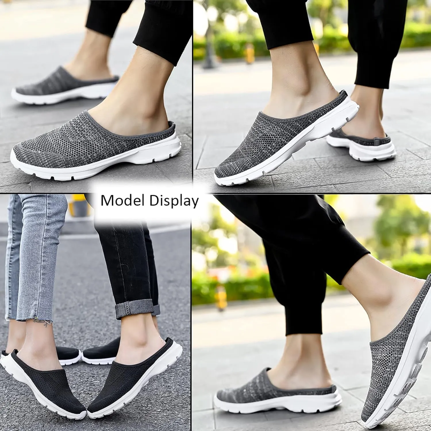 Women's Orthopedic Arch Support Backless Slippers,Slip-On Platform Sneakers,Breathable Knitted Mesh Round-Toe Mules,Non-Slip Lightweight Soft Sole Garden Clogs