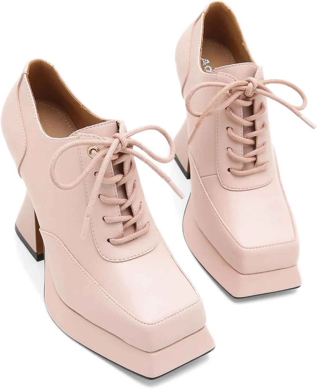 Women's Platform Pumps Patent Leather Chunky Heels Square Toe High Heel Booties Platform Boots for Women Dress Shoes