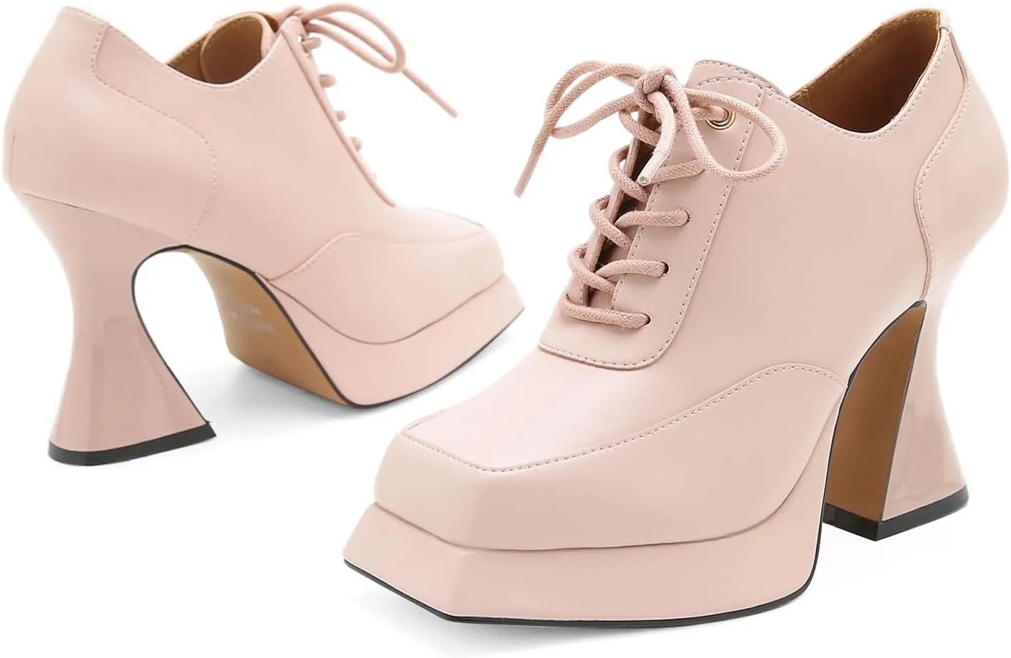 Women's Platform Pumps Patent Leather Chunky Heels Square Toe High Heel Booties Platform Boots for Women Dress Shoes