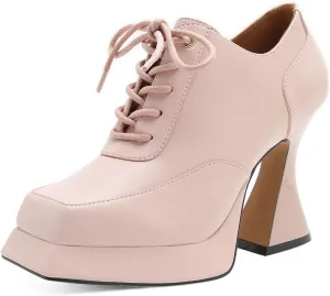 Women's Platform Pumps Patent Leather Chunky Heels Square Toe High Heel Booties Platform Boots for Women Dress Shoes