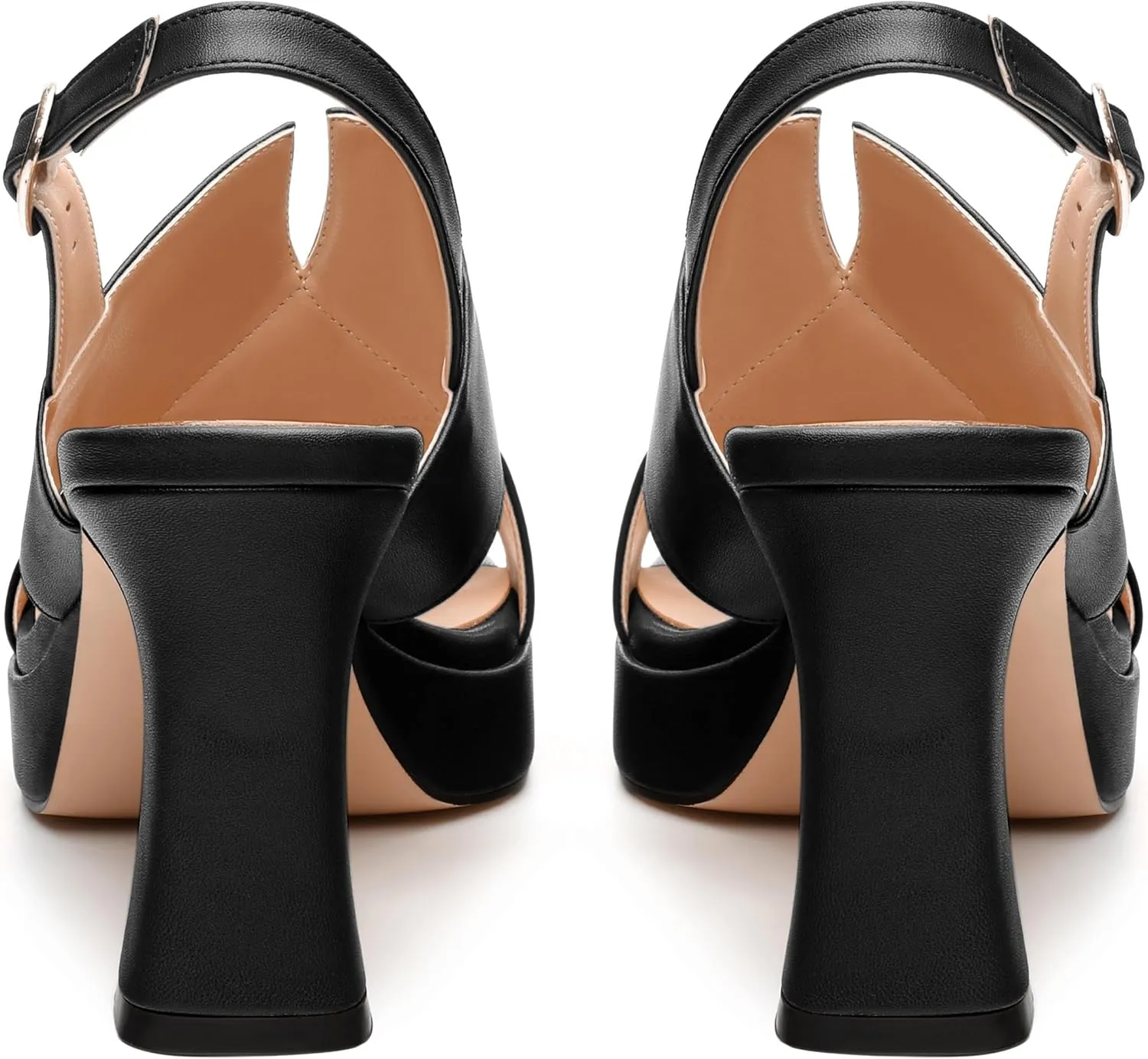 Womens Platform Sandals, Square Peep Toe Chunky Heel Ankle Strap Sandals for Women, Leather Insole Heeled Sandals with Buckle 3.3"