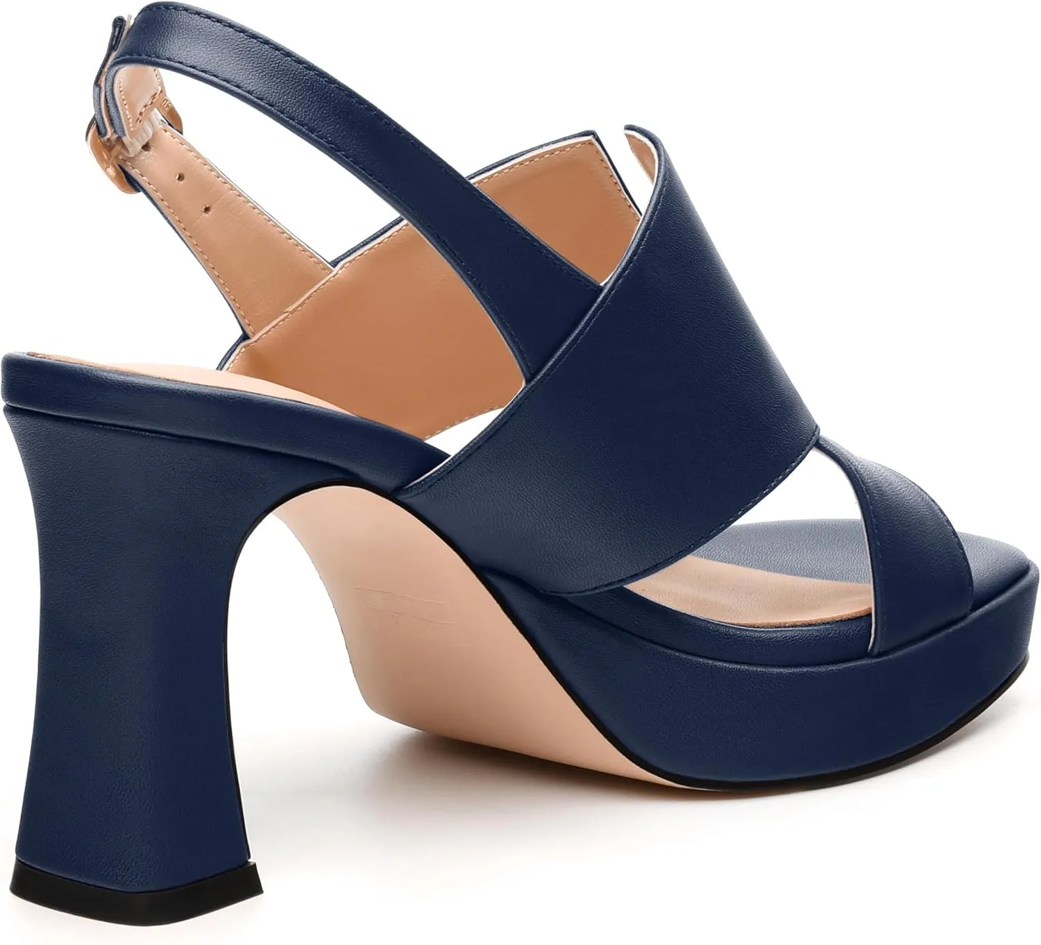 Womens Platform Sandals, Square Peep Toe Chunky Heel Ankle Strap Sandals for Women, Leather Insole Heeled Sandals with Buckle 3.3"