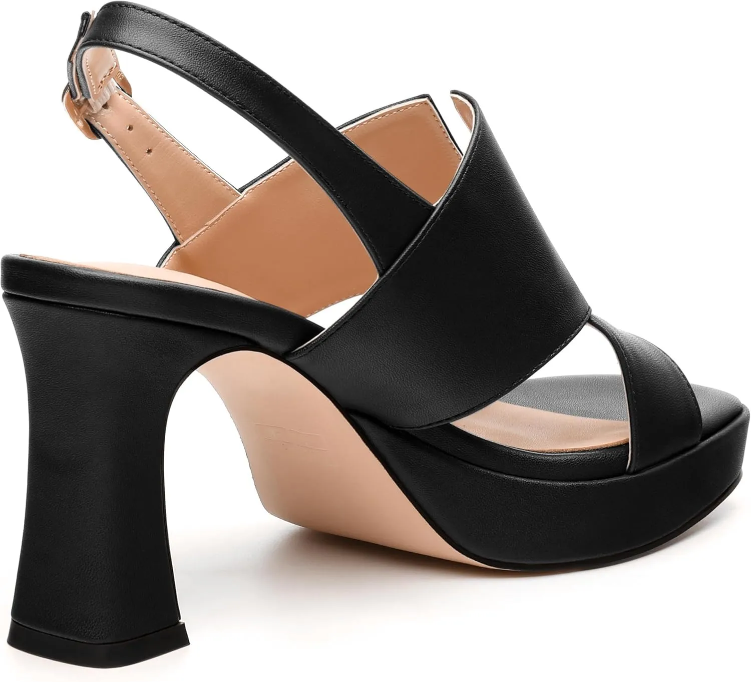 Womens Platform Sandals, Square Peep Toe Chunky Heel Ankle Strap Sandals for Women, Leather Insole Heeled Sandals with Buckle 3.3"