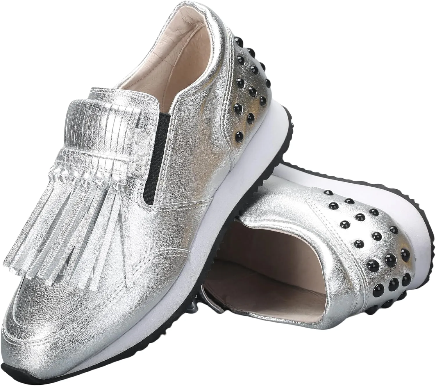Women's Platform Sneakers Classic Vintage Tassels Round Toe Loafers Casual Slip On Walking Dressy Shoes
