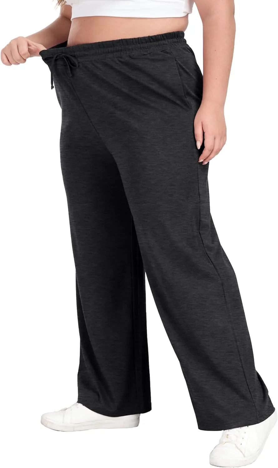 Women's Plus Size Wide Leg Pants Elastic Waist Casual Pants Summer Loose Fit Sweatpants with Pockets Drawstring