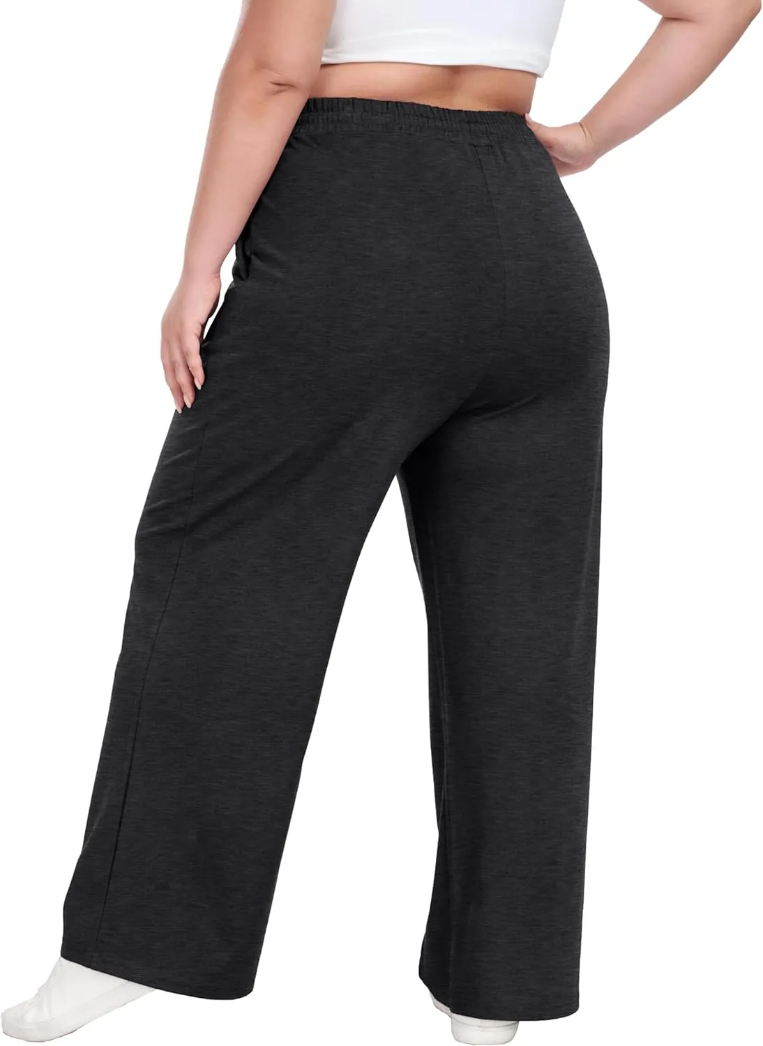 Women's Plus Size Wide Leg Pants Elastic Waist Casual Pants Summer Loose Fit Sweatpants with Pockets Drawstring