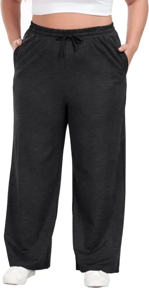 Women's Plus Size Wide Leg Pants Elastic Waist Casual Pants Summer Loose Fit Sweatpants with Pockets Drawstring