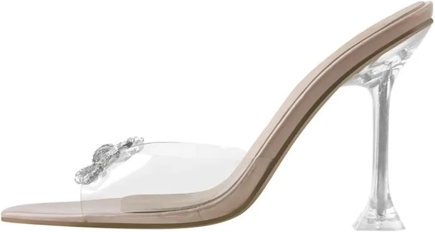 Women's Pointed Peep Toe Crystal Butterfly-Knot Sandals - Transparent Strange Style High Heels