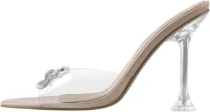 Women's Pointed Peep Toe Crystal Butterfly-Knot Sandals - Transparent Strange Style High Heels