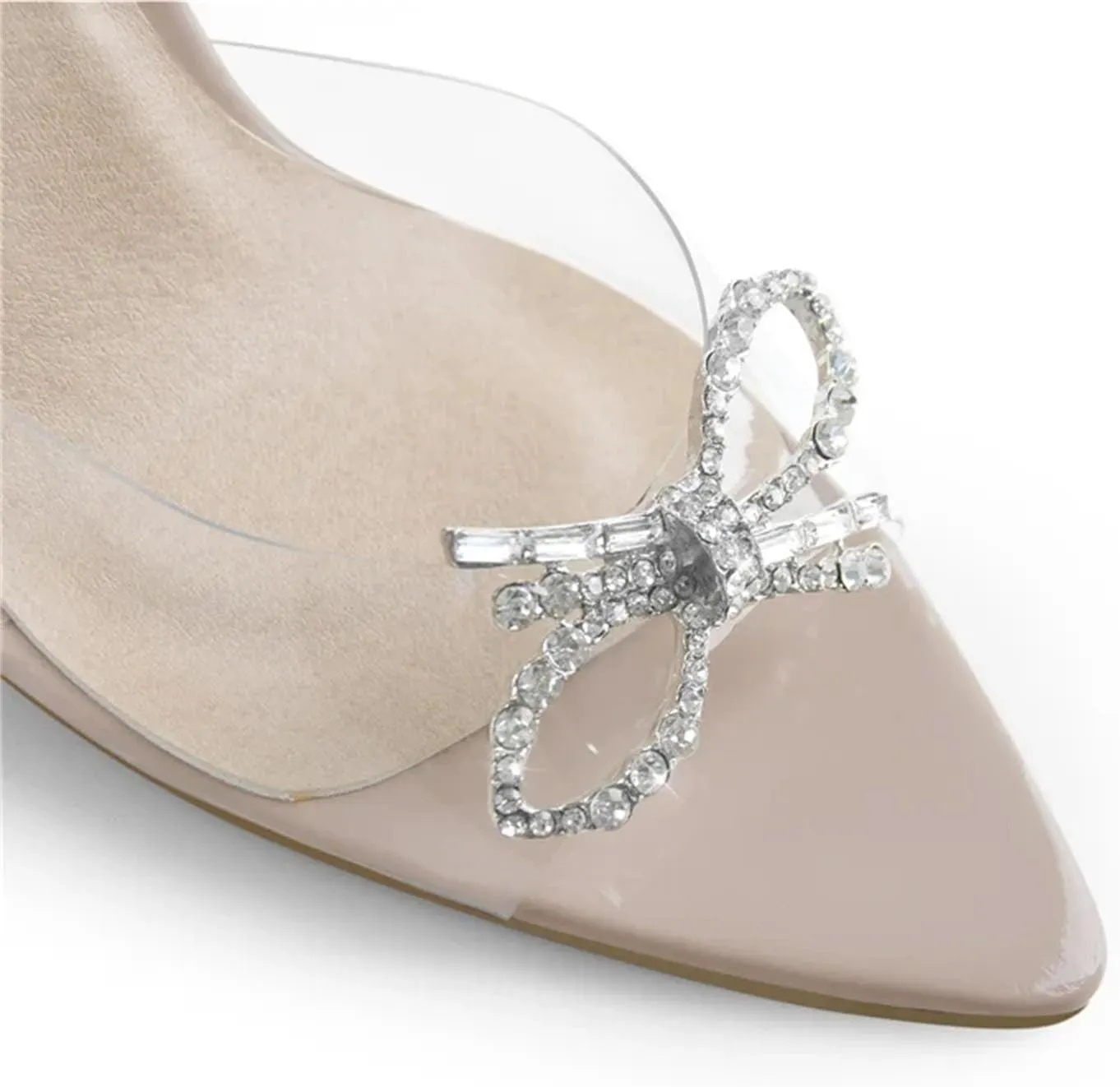 Women's Pointed Peep Toe Crystal Butterfly-Knot Sandals - Transparent Strange Style High Heels