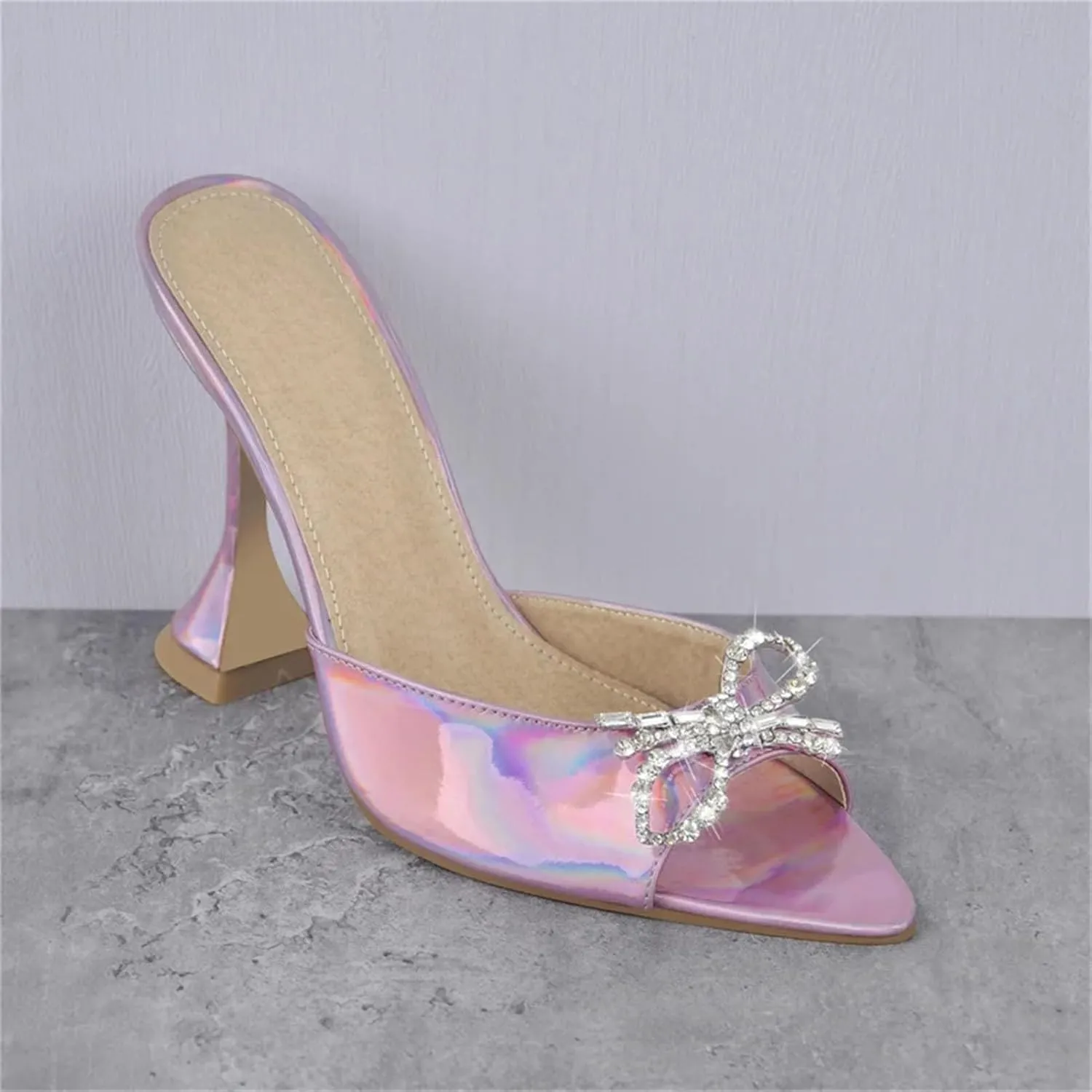 Women's Pointed Peep Toe Crystal Butterfly-Knot Sandals - Transparent Strange Style High Heels