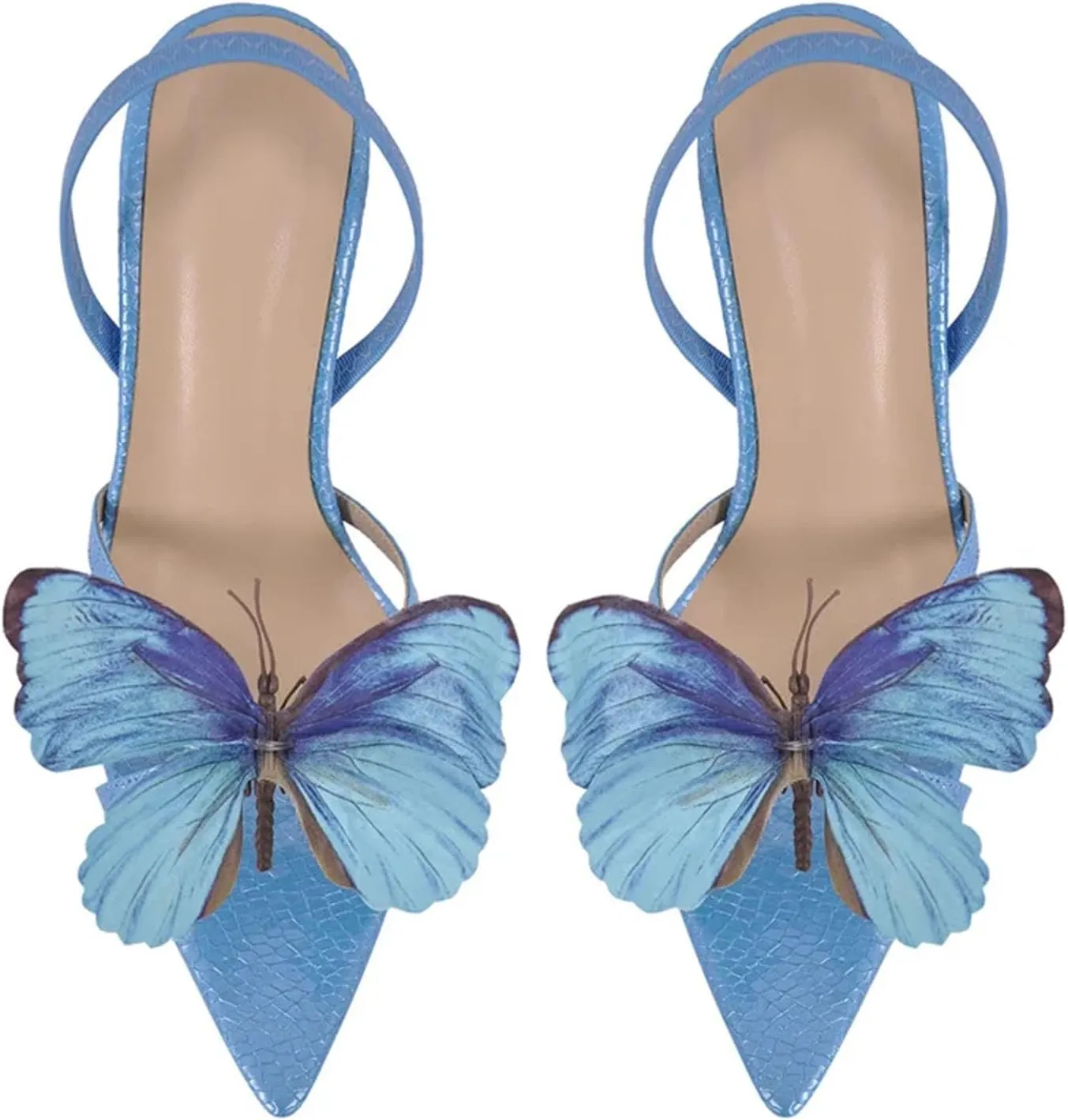 Women's Pointed Toe Butterfly-Knot Sandals - Clear Metal Thin High Heel, Ankle Strap