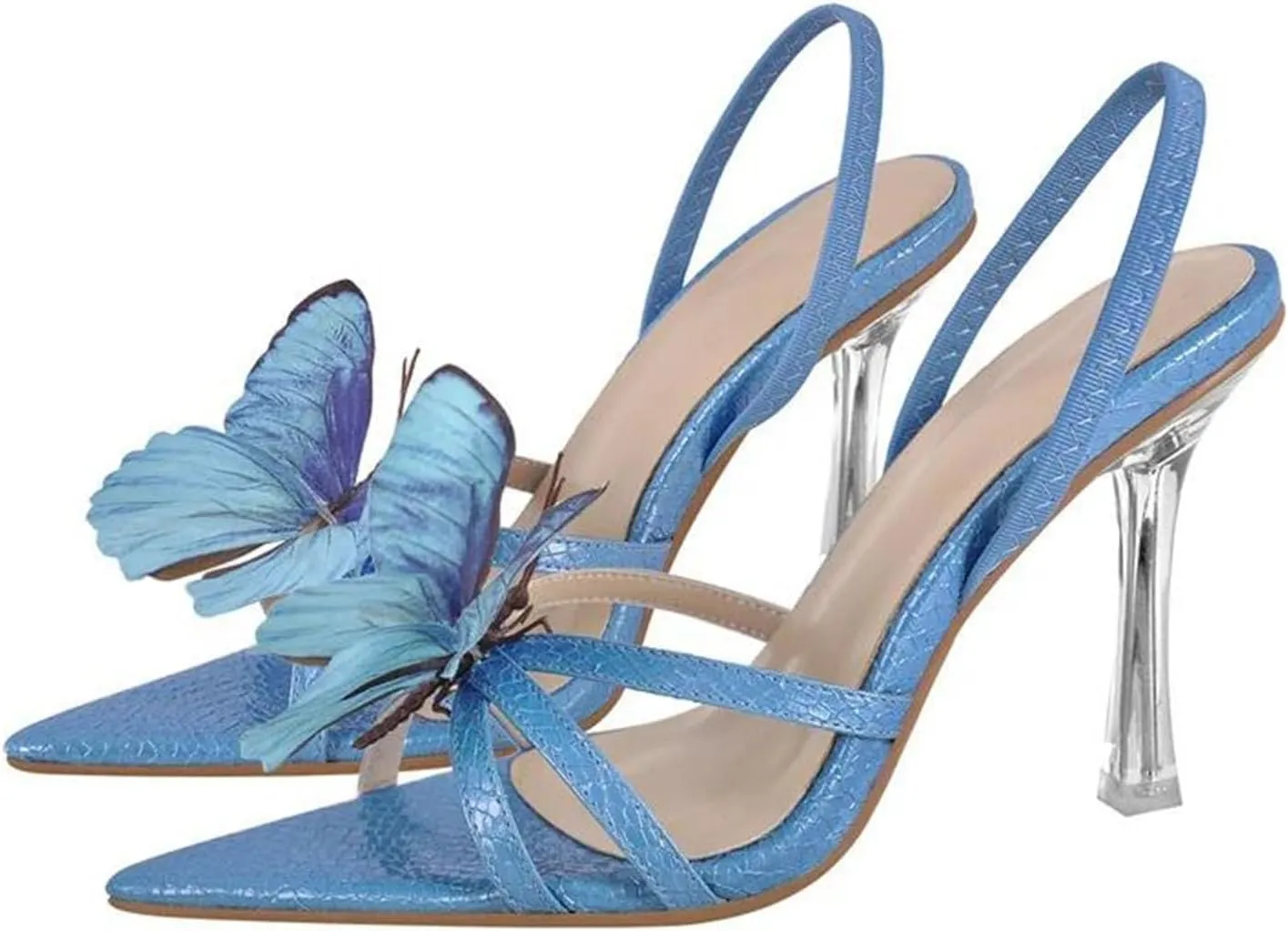 Women's Pointed Toe Butterfly-Knot Sandals - Clear Metal Thin High Heel, Ankle Strap