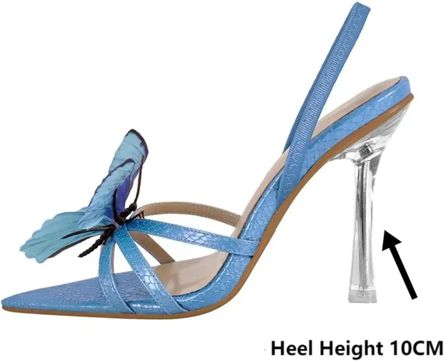 Women's Pointed Toe Butterfly-Knot Sandals - Clear Metal Thin High Heel, Ankle Strap