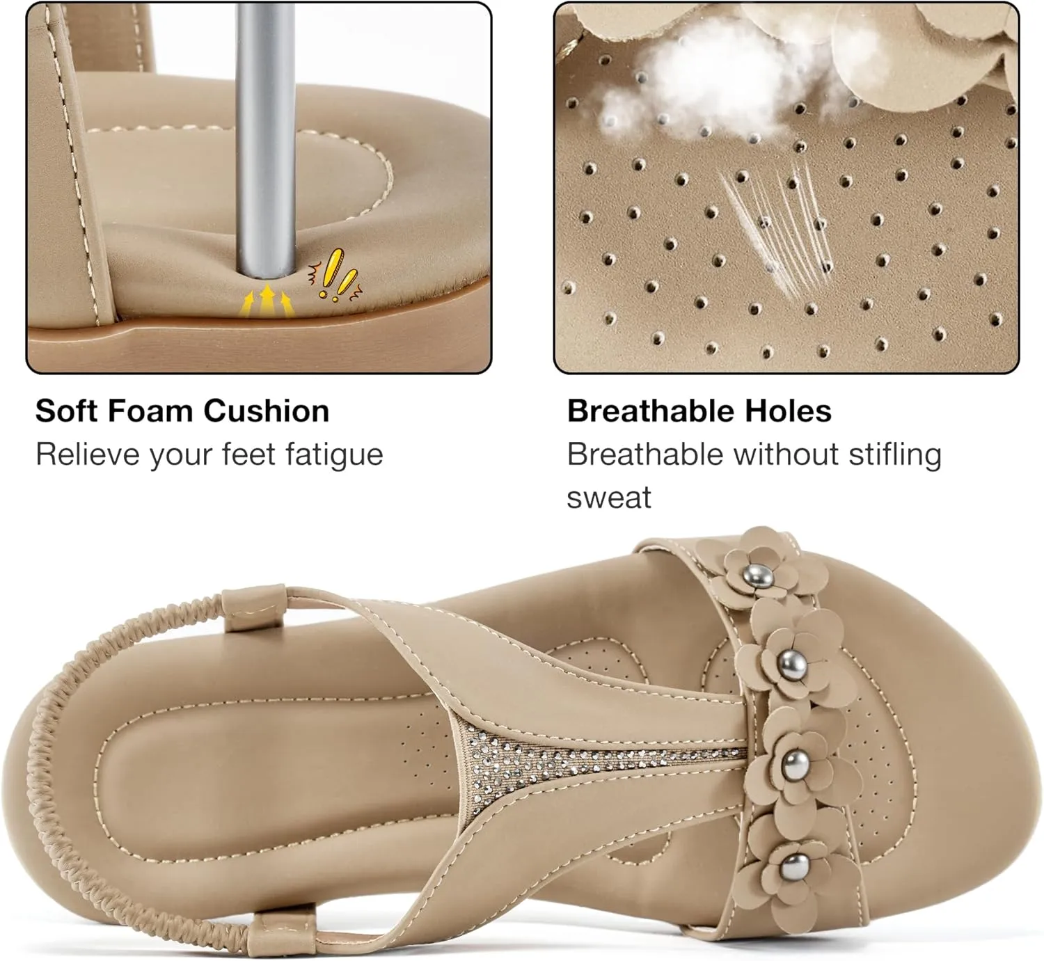 Womens Sandals Dressy Flats: Elastic Ankle Strap Comfortable Sandals for Women Open Toe Summer Walking Beach Flat
