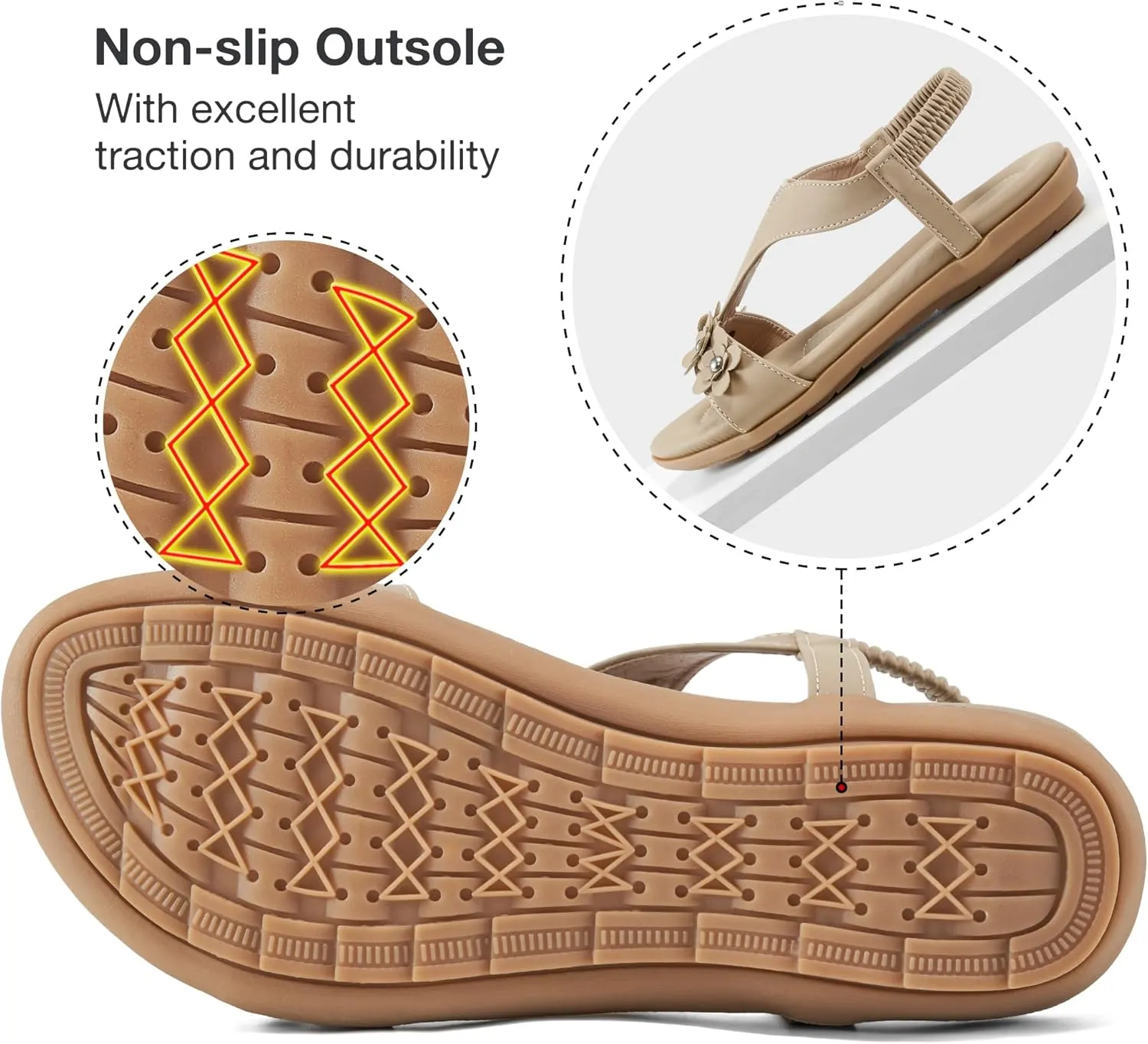 Womens Sandals Dressy Flats: Elastic Ankle Strap Comfortable Sandals for Women Open Toe Summer Walking Beach Flat