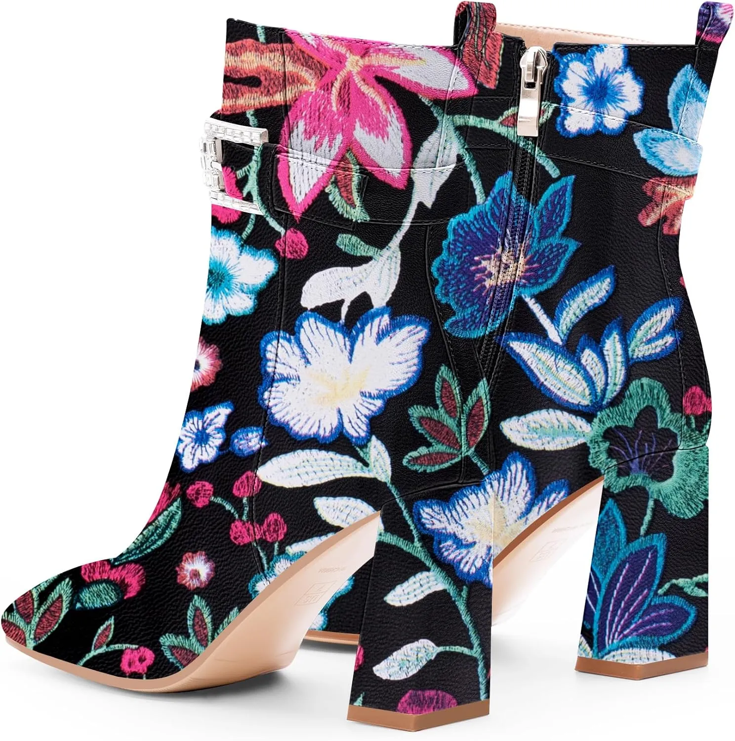 Women's Sexy Rhinestone High Heel Square Toe Ankle Boots Buckle Strap Dress Booties