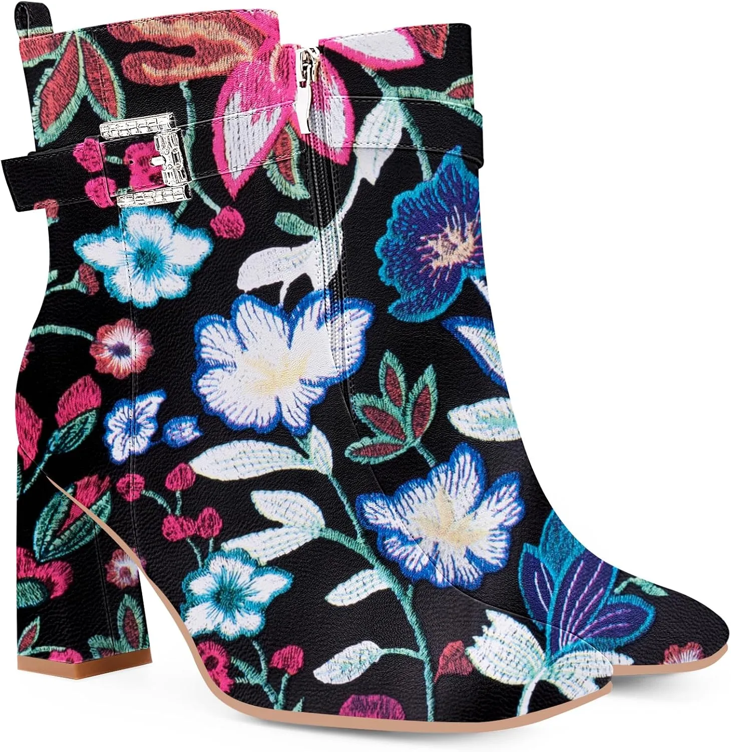 Women's Sexy Rhinestone High Heel Square Toe Ankle Boots Buckle Strap Dress Booties