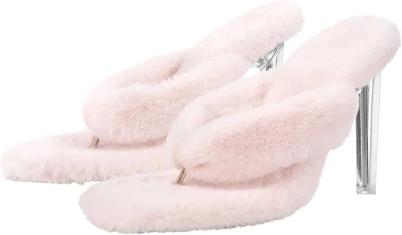 Women's Sherpa Flip Flops High Heel Sandals - Classic Fashion Lady Metal Heels