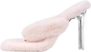 Women's Sherpa Flip Flops High Heel Sandals - Classic Fashion Lady Metal Heels