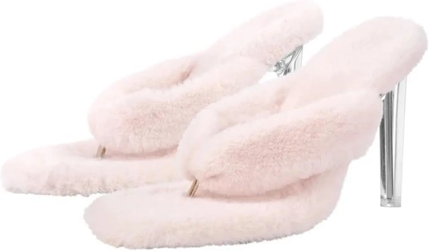 Women's Sherpa Flip Flops High Heel Sandals - Classic Fashion Lady Metal Heels
