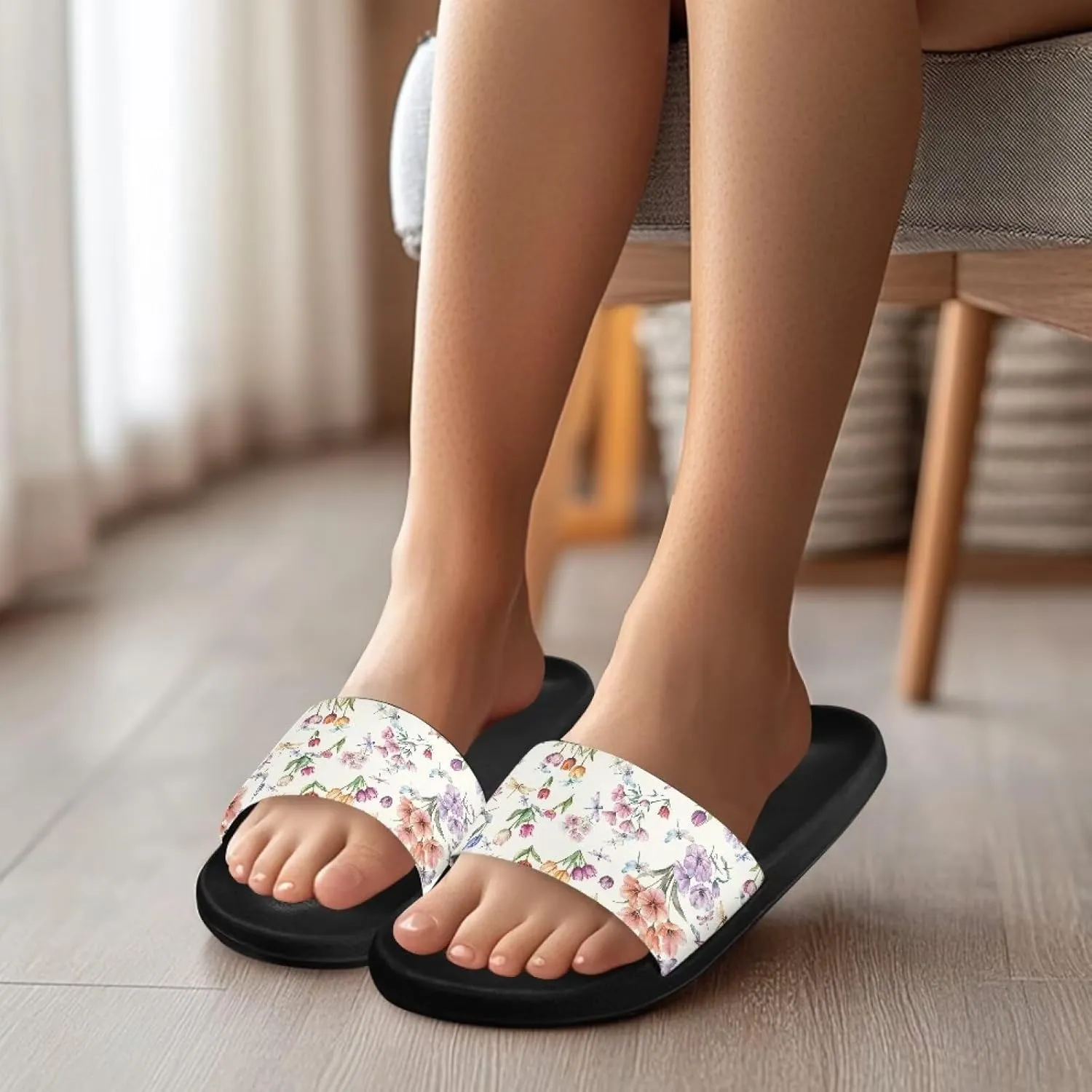 Womens Slide Sandal Lightweight Quick-dry Bathroom Shower Slippers Non Slip Open-toe EVA Slide Shoes Slippers for Bedroom House SizeUS 5-12.5
