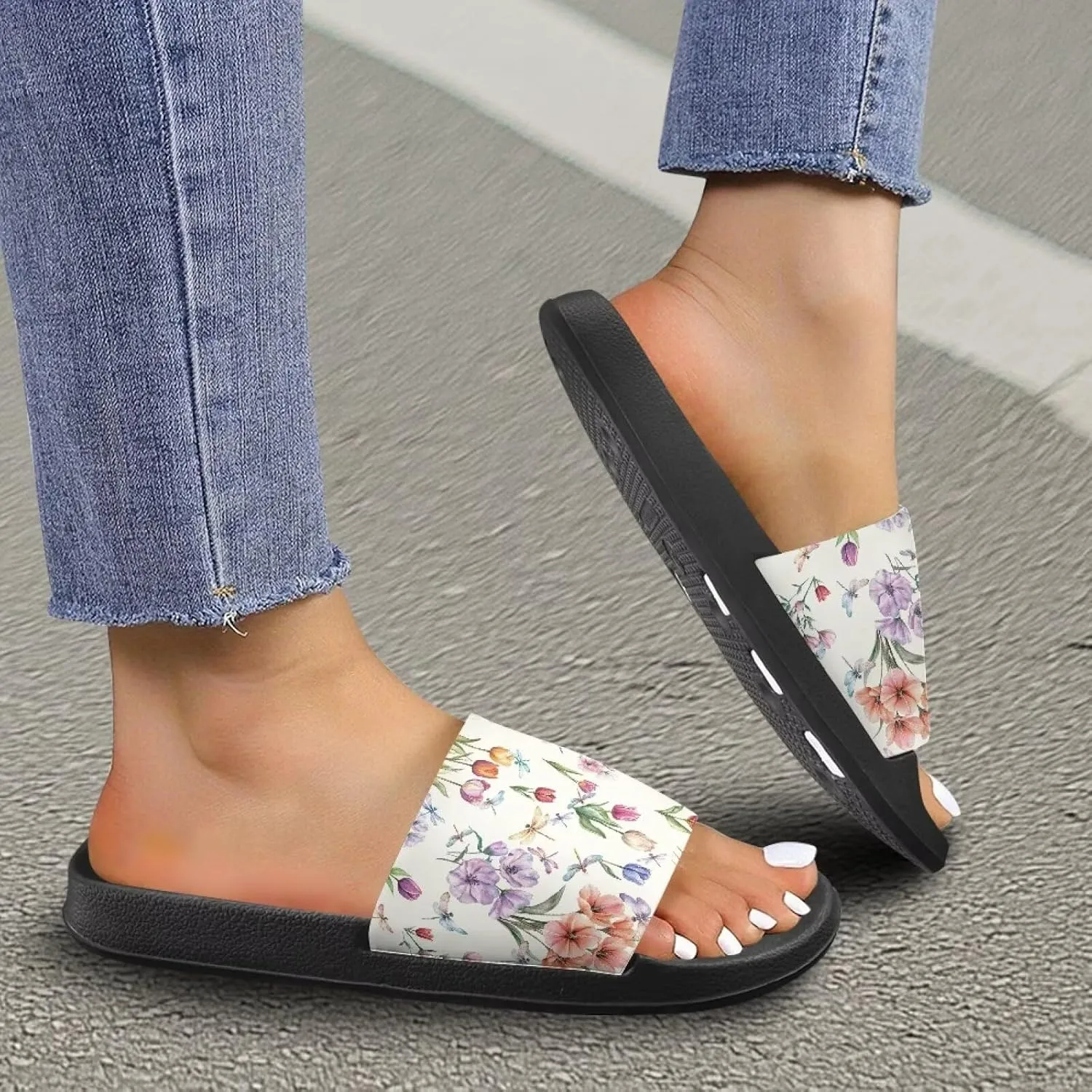 Womens Slide Sandal Lightweight Quick-dry Bathroom Shower Slippers Non Slip Open-toe EVA Slide Shoes Slippers for Bedroom House SizeUS 5-12.5