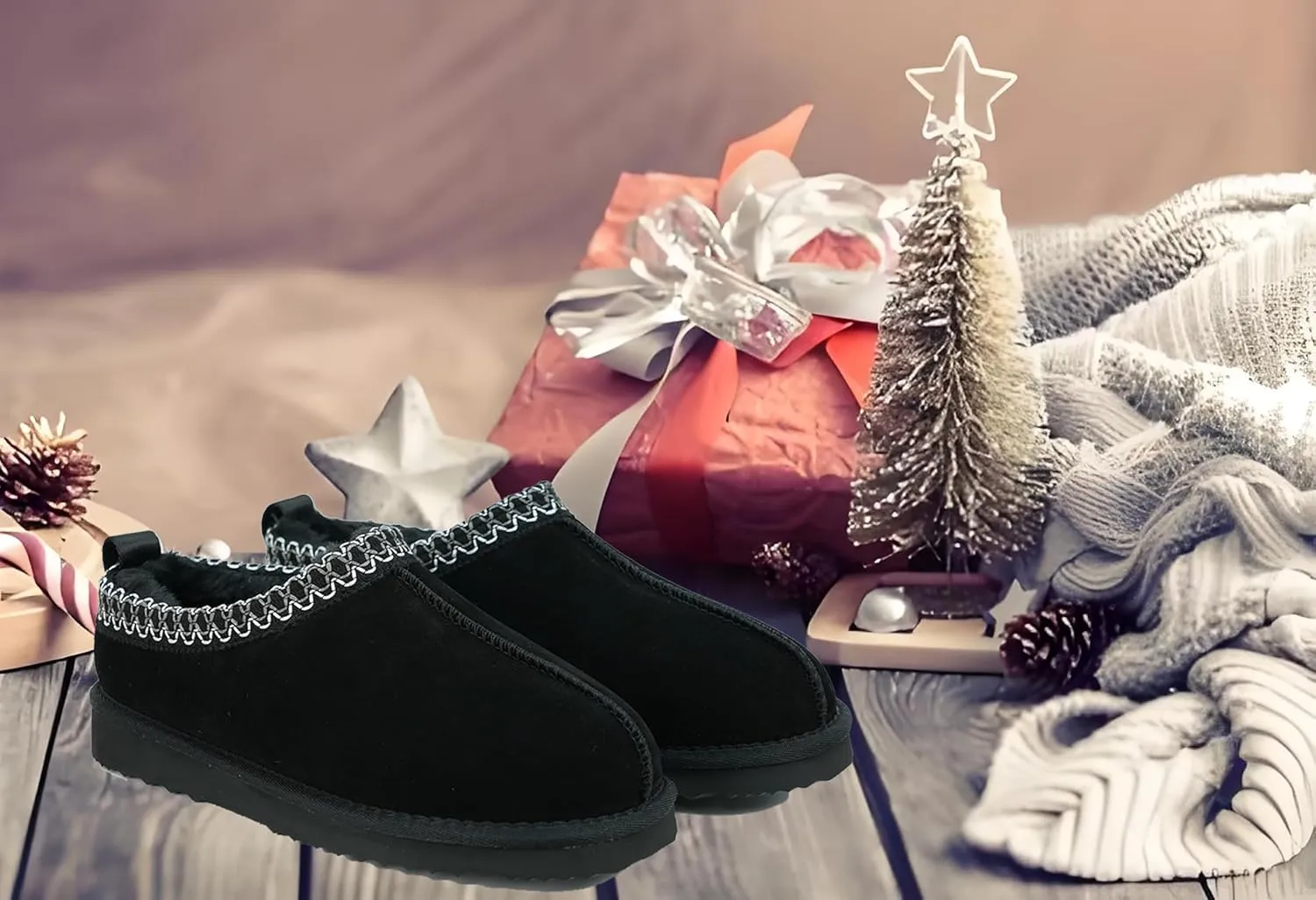 Women's Slippers Platform Mini Boots Faux Fur Warm Winter Mules Cozy Warm House Shoes Indoor and Outdoor