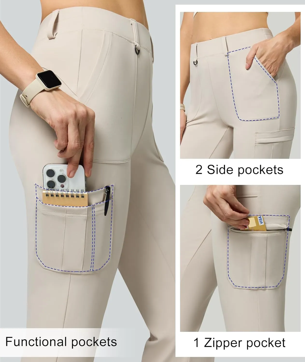 Women's Stretch Cargo Pants High Waist Bootcut Flare Leggings with 6 Pockets Soft Yoga Work Pants for Business Casual, Travel