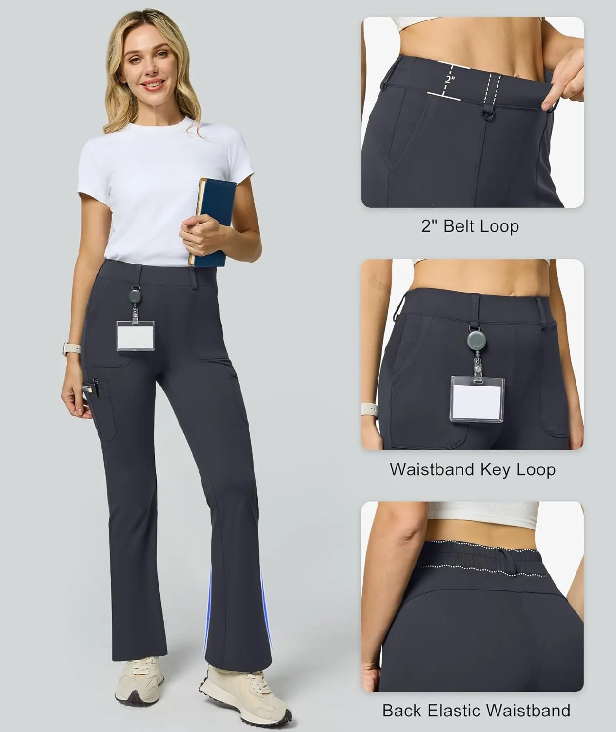 Women's Stretch Cargo Pants High Waist Bootcut Flare Leggings with 6 Pockets Soft Yoga Work Pants for Business Casual, Travel