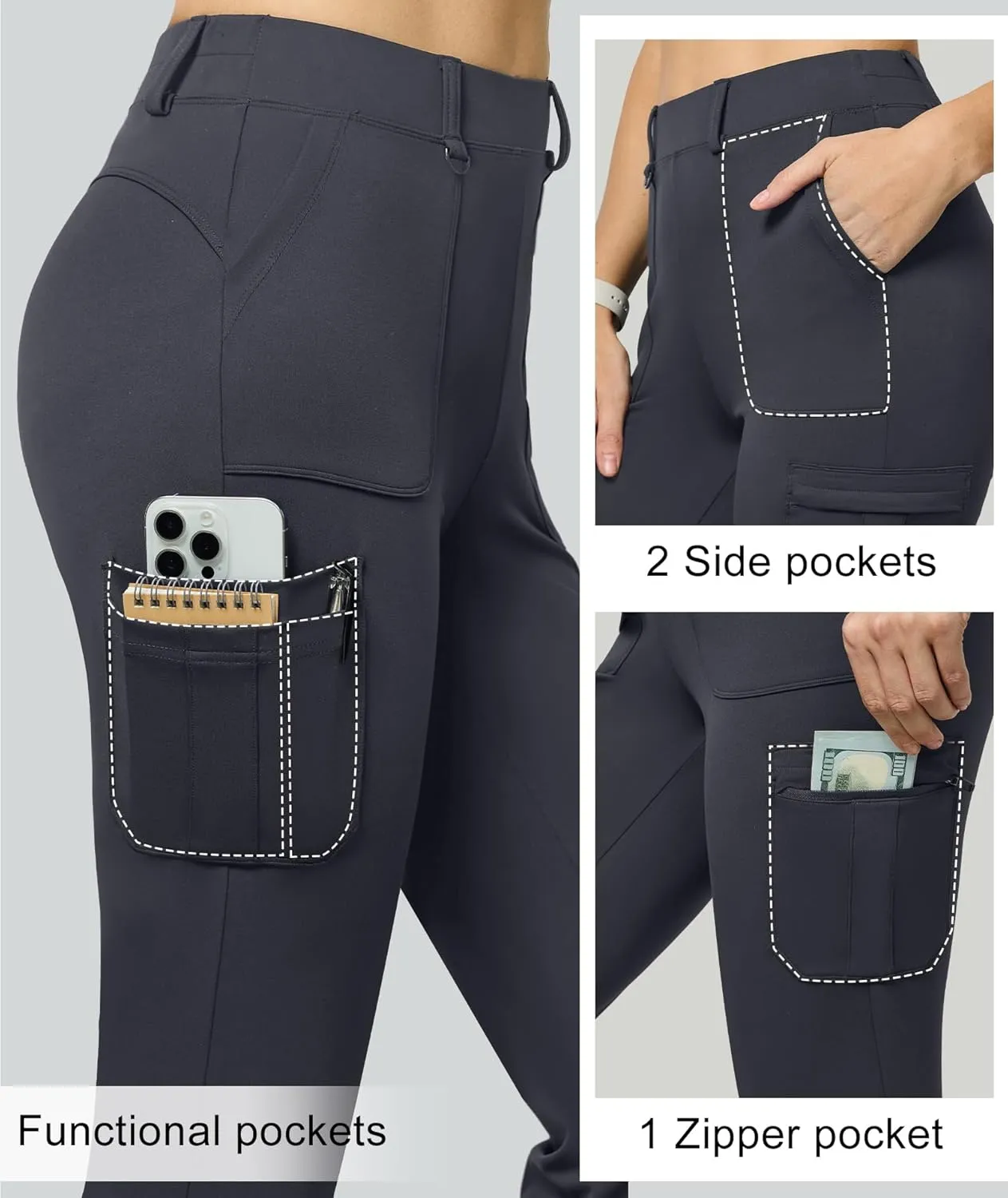 Women's Stretch Cargo Pants High Waist Bootcut Flare Leggings with 6 Pockets Soft Yoga Work Pants for Business Casual, Travel
