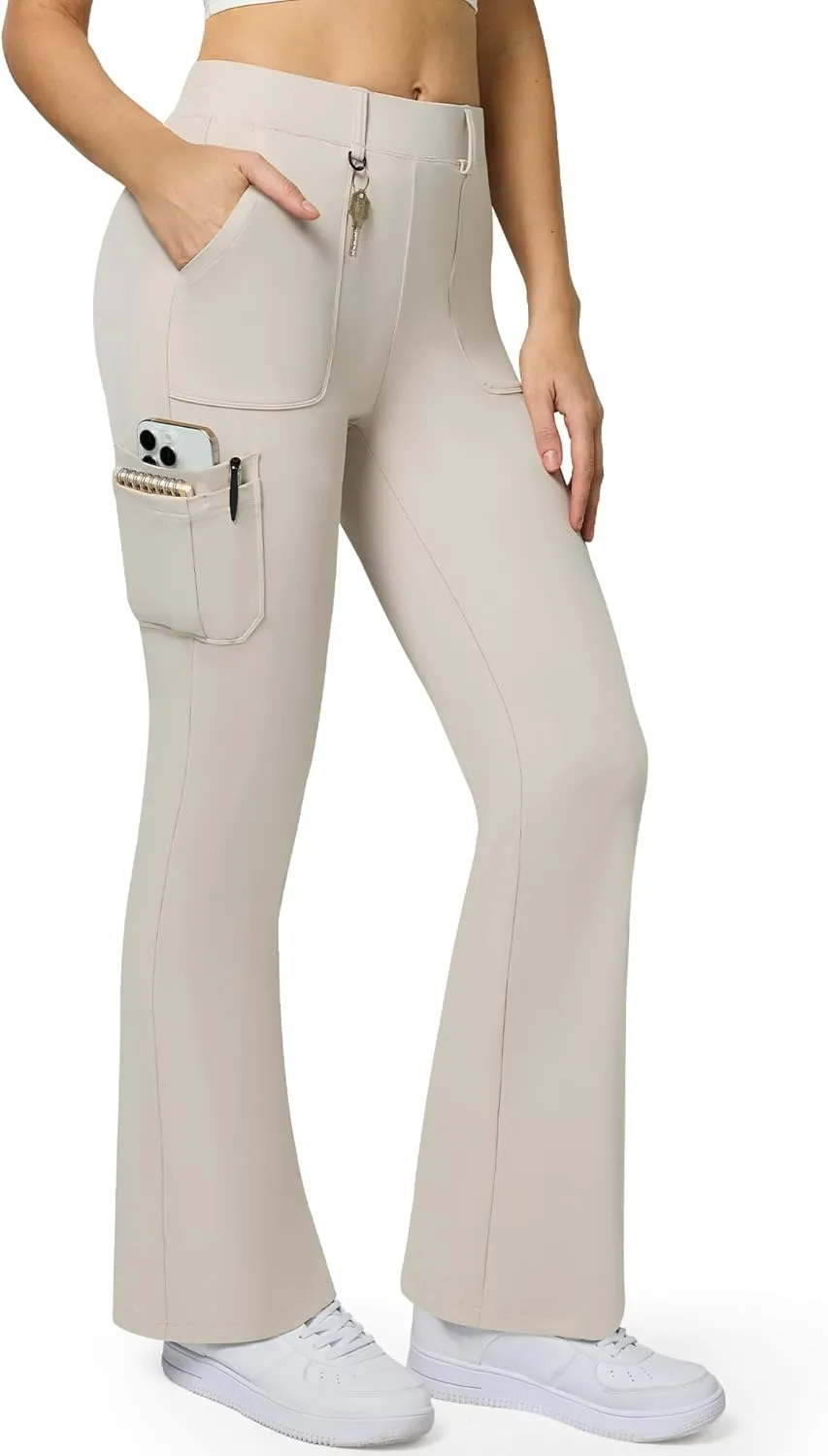 Women's Stretch Cargo Pants High Waist Bootcut Flare Leggings with 6 Pockets Soft Yoga Work Pants for Business Casual, Travel