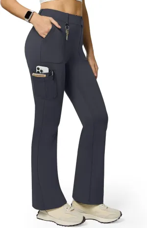 Women's Stretch Cargo Pants High Waist Bootcut Flare Leggings with 6 Pockets Soft Yoga Work Pants for Business Casual, Travel