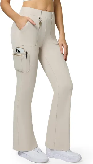 Women's Stretch Cargo Pants High Waist Bootcut Flare Leggings with 6 Pockets Soft Yoga Work Pants for Business Casual, Travel